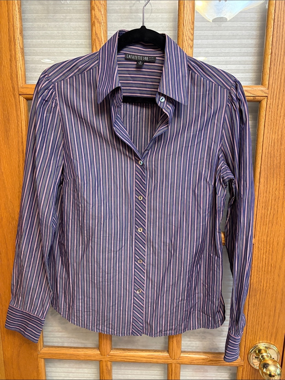 EUC Lafayette 148 New York Multistripe Button-Front Blouse